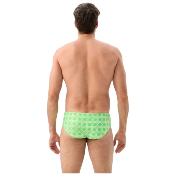NEW Mr. Turk Bondi Swim Brief Billie Jean Print Green Geometric - Picture 3 of 7